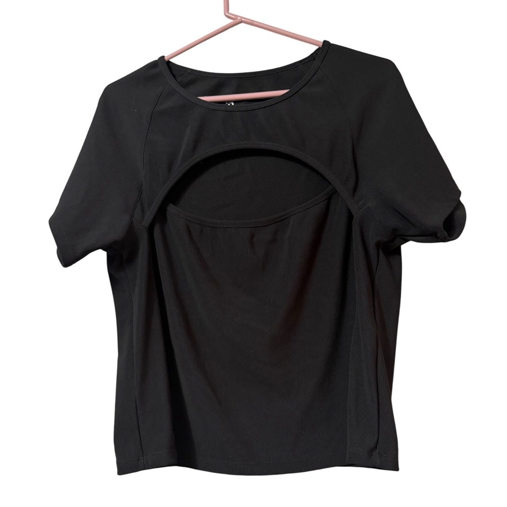 In Good State Black Ribbed Front Cutout Short Sleeve Top 3XL RN144098